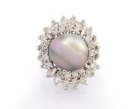 TAHITIAN PEARL AND DIAMOND WHITE GOLD RING
