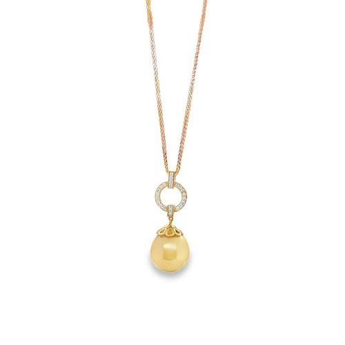 GOLDEN SOUTH SEA PEARL AND DIAMOND PENDANT