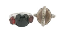 SMOKY QUARTZ AND ONYX SILVER RINGS