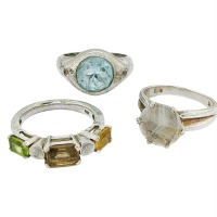 THREE GEM SET SILVER RINGS