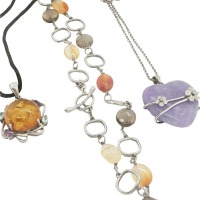 THREE COLOURED STONE NECKLACES
