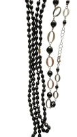 TWO BLACK GLASS BEAD NECKLACES