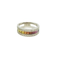 MULTI-COLOURED SAPPHIRE AND DIAMOND GOLD RING