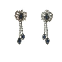 PAIR ANTIQUE SAPPHIRE AND DIAMOND DROP EARRINGS