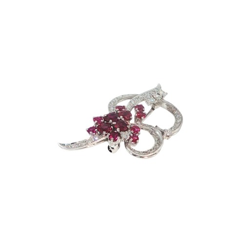 BURMESE RUBY AND DIAMOND BROOCH