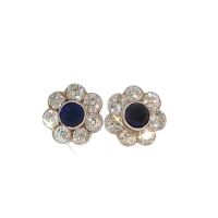 PAIR OF CEYLON SAPPHIRE AND DIAMOND EARRINGS