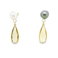 PAIR OF SOUTH SEA AND TAHITIAN PEARL STUDS WITH CITRINE AND DIAMOND DROPS