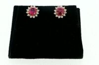 PAIR PINK SAPPHIRE AND DIAMOND CLUSTER STUD EARRINGS