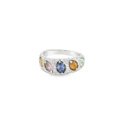 MULTI-COLOURED SAPPHIRE AND DIAMOND GOLD RING